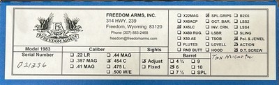 NEW FREEDOM ARMS MODEL 83 PREMIER GRADE 454 CASULL AND 45 COLT 6
