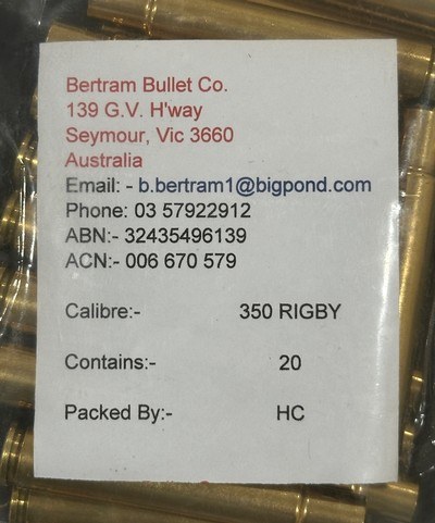 NEW BERTRAM BRASS 350 RIGBY, 100 PIECES, UNPRIMED, STANDARD FINISH - Image 2 of 6