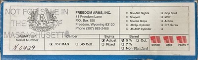 FREEDOM ARMS MODEL 97 PREMIER GRADE 357 MAGNUM 5.5