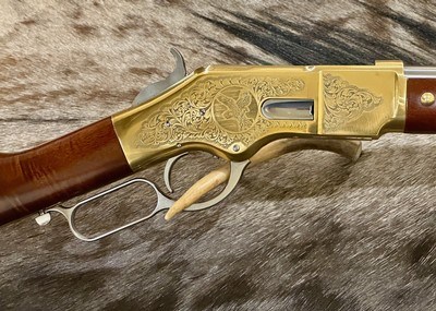 NEW UBERTI 1866 WINCHESTER YELLOWBOY WHITE CARBINE 38 SPECIAL INDIAN ENGRAVING, TACKS, GREAT WOOD 550025 - LAYAWAY AVAILABLE - Image 4 of 24