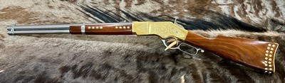 NEW UBERTI 1866 WINCHESTER YELLOWBOY WHITE CARBINE 38 SPECIAL INDIAN ENGRAVING, TACKS, GOOD WOOD 550025 - LAYAWAY AVAILABLE - Image 3 of 21
