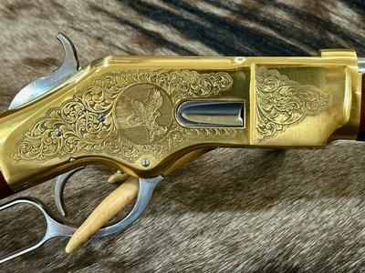 NEW UBERTI 1866 WINCHESTER YELLOWBOY WHITE CARBINE 38 SPECIAL INDIAN ENGRAVING, TACKS, GOOD WOOD 550025 - LAYAWAY AVAILABLE - Image 7 of 21