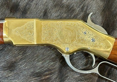 NEW UBERTI 1866 WINCHESTER YELLOWBOY WHITE CARBINE 38 SPECIAL INDIAN ENGRAVING, TACKS, GOOD WOOD 550025 - LAYAWAY AVAILABLE - Image 14 of 21