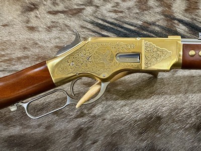 NEW UBERTI 1866 WINCHESTER YELLOWBOY WHITE CARBINE 38 SPECIAL INDIAN ENGRAVING, TACKS, GOOD WOOD 550025 - LAYAWAY AVAILABLE - Image 1 of 21