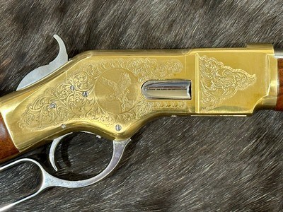 NEW UBERTI 1866 WINCHESTER YELLOWBOY WHITE CARBINE 38 SPECIAL INDIAN ENGRAVING, TACKS, GOOD WOOD 550025 - LAYAWAY AVAILABLE - Image 7 of 22