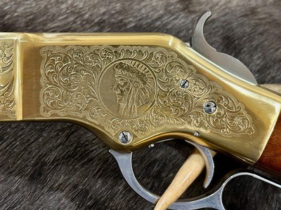 NEW UBERTI 1866 WINCHESTER YELLOWBOY WHITE CARBINE 38 SPECIAL INDIAN ENGRAVING, TACKS, GOOD WOOD 550025 - LAYAWAY AVAILABLE - Image 17 of 22