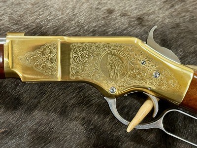 NEW UBERTI 1866 WINCHESTER YELLOWBOY WHITE CARBINE 38 SPECIAL INDIAN ENGRAVING, TACKS, GOOD WOOD 550025 - LAYAWAY AVAILABLE - Image 16 of 22
