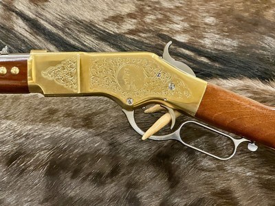 NEW UBERTI 1866 WINCHESTER YELLOWBOY WHITE CARBINE 38 SPECIAL INDIAN ENGRAVING, TACKS, GOOD WOOD 550025 - LAYAWAY AVAILABLE - Image 11 of 22