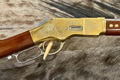 NEW UBERTI 1866 WINCHESTER YELLOWBOY WHITE CARBINE 38 SPECIAL INDIAN ENGRAVING, TACKS, GOOD WOOD 550025 - LAYAWAY AVAILABLE - Image 4 of 20