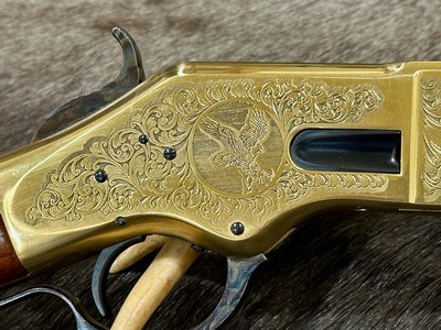 NEW UBERTI 1866 WINCHESTER YELLOWBOY CARBINE 38 SPECIAL INDIAN ENGRAVING, TACKS 550024 - LAYAWAY AVAILABLE - Image 8 of 22