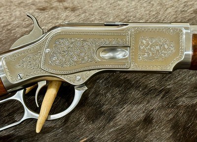 EXHIBITION, HAND-ENGRAVED UBERTI 1873 WINCHESTER IN THE WHITE SPORTING 45 COLT 20
