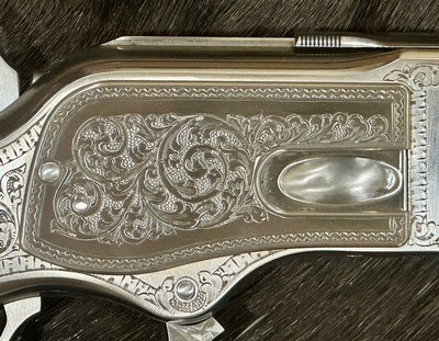 EXHIBITION, HAND-ENGRAVED UBERTI 1873 WINCHESTER IN THE WHITE SPORTING 45 COLT 20
