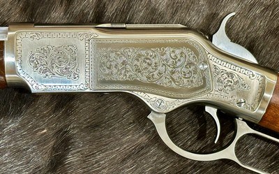 EXHIBITION, HAND-ENGRAVED UBERTI 1873 WINCHESTER IN THE WHITE SPORTING 45 COLT 20