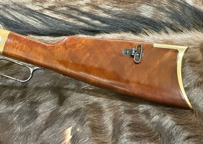 NEW UBERTI 1860 HENRY RIFLE, ENGRAVED, SWIVELS, GOOD WOOD 24.25