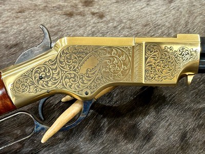 NEW UBERTI 1860 HENRY RIFLE, ENGRAVED, SWIVELS, GOOD WOOD 24.25