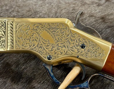 NEW UBERTI 1860 HENRY RIFLE, ENGRAVED, SWIVELS, GOOD WOOD 24.25