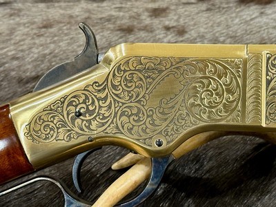 NEW UBERTI 1860 HENRY RIFLE, ENGRAVED, SWIVELS, GOOD WOOD 24.25