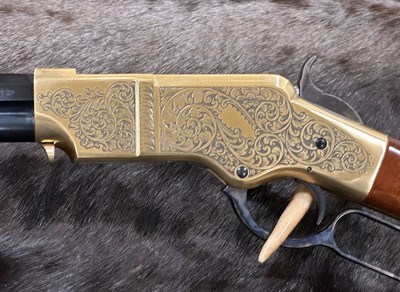 NEW UBERTI 1860 HENRY RIFLE, ENGRAVED, SWIVELS, GOOD WOOD 24.25