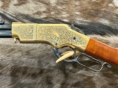 NEW UBERTI 1860 HENRY RIFLE, ENGRAVED, SWIVELS, GOOD WOOD 24.25