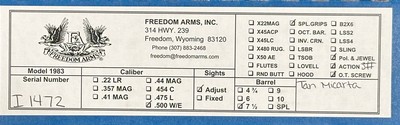 NEW FREEDOM ARMS MODEL 83 PREMIER GRADE 500 WYOMING EXPRESS 7.5