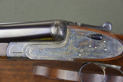 P. Arrizabalaga Diana Grade 12 Gauge Self-Opening Sidelock Ejector with Extensive Engraving and Case Coloring – Colombaire Pigeon and Driven Game Gun