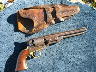 Antique Colt 1851 Navy. Some Nice Barrel Blue. 80% Cylinder Scene. Crisp And Tight As New. With Holster. Reasonable Price !!!!