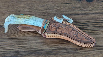 Custom Handmade Western Knife and Sheath - Image 1 of 10