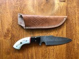 Damascus Steel Fixed skinning knife with bone handle - 1 of 8
