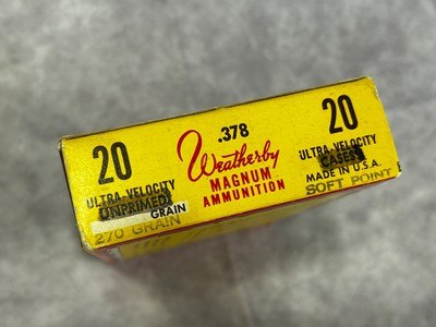 Weatherby .378 Magnum – Full 20rd Elephant Box -- Early 1960s Norma -- 270gr Soft Point –– Factory Original - Image 9 of 10