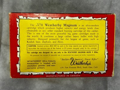 Weatherby .378 Magnum – Full 20rd Elephant Box -- Early 1960s Norma -- 270gr Soft Point –– Factory Original - Image 3 of 10