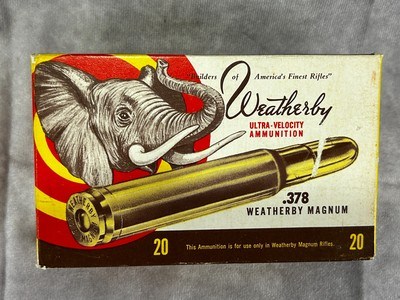 Weatherby .378 Magnum – Full 20rd Elephant Box -- Early 1960s Norma -- 270gr Soft Point –– Factory Original - Image 1 of 10