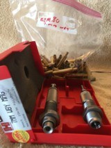 7MM Weatherby brass, 80 pieces, Remington Brand, new unfired, unprimed, with a pair of Hornady 7mm Weatherby dies - 1 of 1