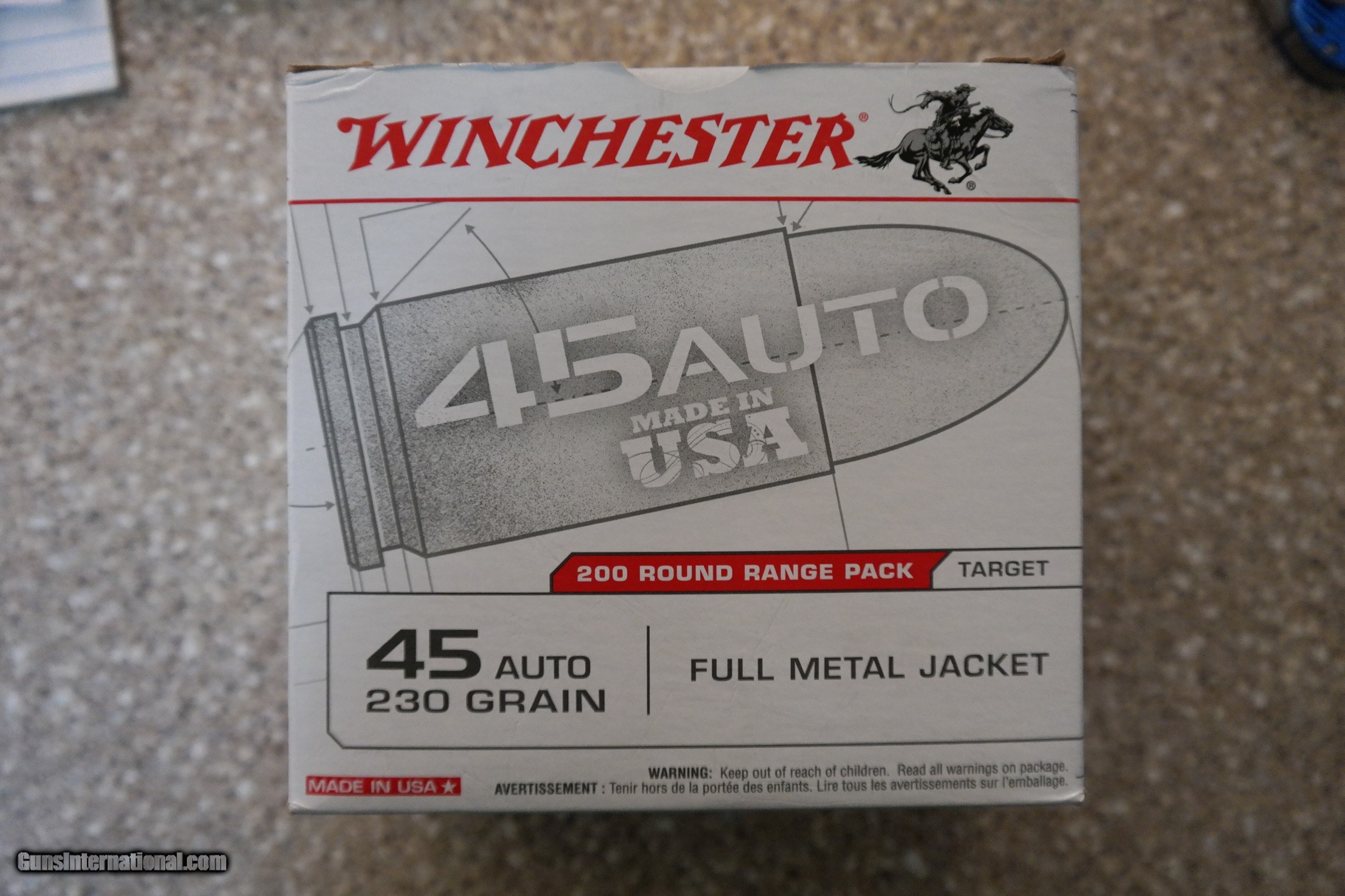 Winchester 45acp 230 Grain FMJ Brass Box of (200) Rounds