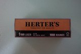 Herters 9mm 115 Grain FMJ Brass Box of (100) Rounds Free Shipping - 1 of 1