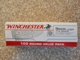 Winchester 9mm Luger 115 Grain FMJ Brass Box of (100) Rounds Free Shipping - 1 of 1