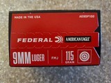 Federal 9mm Luger 115 Grain FMJ Brass (100) RoundsFree Shipping - 2 of 2