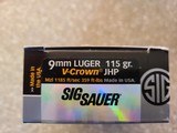 Sig Sauer V-Crown 9mm Luger 115 Grain JHP Brass Cased Free Shipping - 2 of 2
