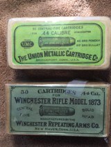 WINCHESTER 1873 RIFLE
AMMO-
2 UNOPENED BOXES
WINCHESTER
and
UNION METALLIC CARTRIDGE - 1 of 6