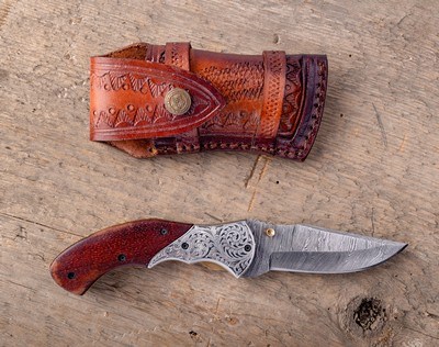 ODIN ARMS Hand-Engraved Folding Knife with Exhibition Wood Scales  