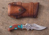 Hand-Engraved Folding Knife with Resin-Inlaid Hardwood  
