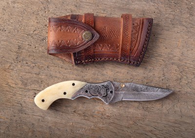 Odin Arms Custom Hand Engraved Folding Knife - Image 2 of 2