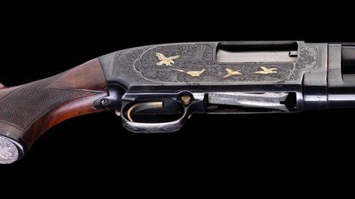 Winchester Model 12 12 Gauge 30” Vent Rib Signed Gold Inlaid Engraving 1959 - Image 3 of 12
