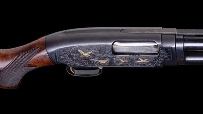Winchester Model 12 12 Gauge 30” Vent Rib Signed Gold Inlaid Engraving 1959 - Image 4 of 12