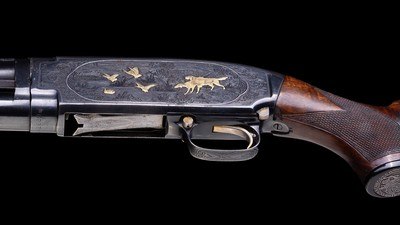 Winchester Model 12 12 Gauge 30” Vent Rib Signed Gold Inlaid Engraving 1959 - Image 2 of 12