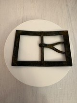 Antique Brass Square Belt Buckle with Forked Prong - 2 of 2