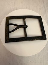 Antique Brass Square Belt Buckle with Forked Prong - 1 of 2