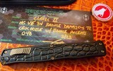 HERETIC CUSTOM CLERIC II OTF AUTO TANTO EDGE- BLACK HANDLE CROCODILE INLAY BRONZED 3V DAMASCUS BLADE S/N 048 - 4 of 9