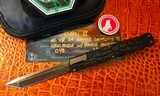 HERETIC CUSTOM CLERIC II OTF AUTO TANTO EDGE- BLACK HANDLE CROCODILE INLAY BRONZED 3V DAMASCUS BLADE S/N 048 - 3 of 9