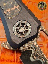 Heretic Custom Wraith V4 Manual Bowie Vegas Forge Damascus/Pivot w/Snake Skin Carbon Fiber Inlay - Aluminum DLC Chassis - 8 of 12