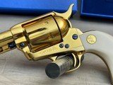 Gorgeous Factory Gold + Nitre Blue + Ivory Grips Single Action Army 45LC in Original Box with French Fitted Case - 7 of 25